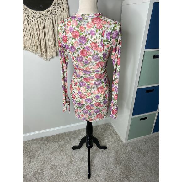 RESA Sloane Mesh Long-sleeved Short Mini Dress in Rose Vintage Floral Print XS - Picture 4 of 9